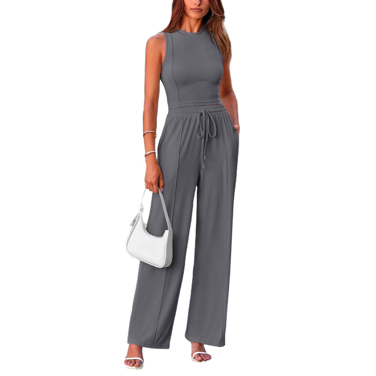 Women's Solid Color High Waist Wide Leg Two-piece Fashion Casual Suit