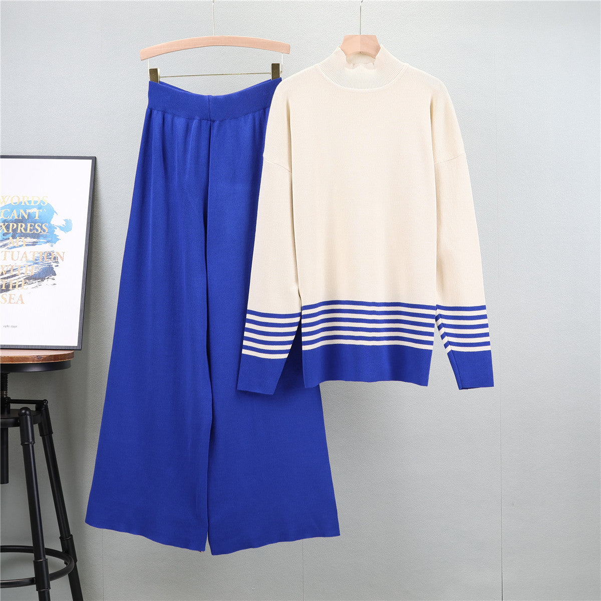 Women's Stripes Contrast Color Trousers Two-piece Tide Fashion Casual Suit