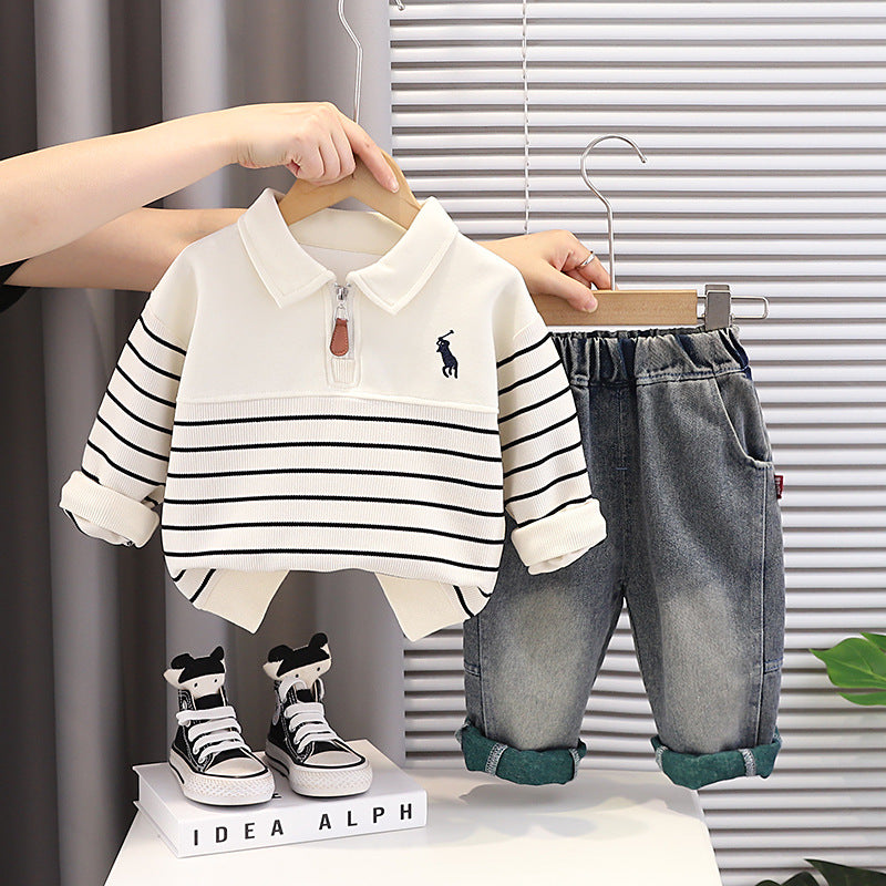 Children's Boys Sweater Clothing Striped Shirt Long-sleeved Jeans Children's Suit