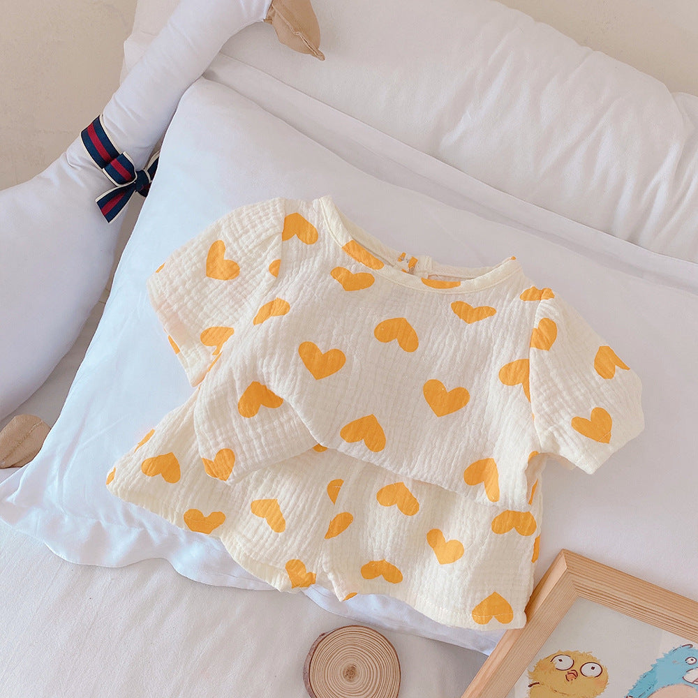 Children's Love Summer Clothing Cotton T-shirt Shorts Two-piece Children's Suit
