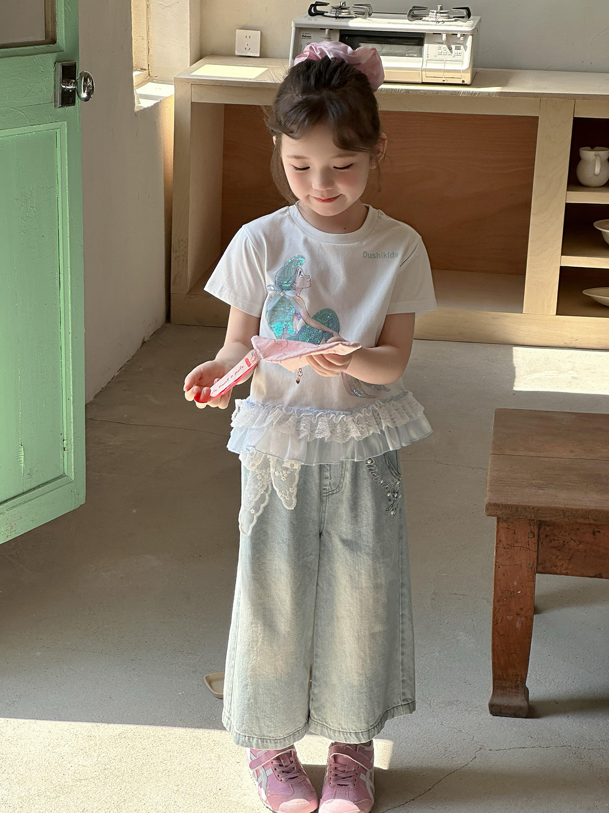 Children's Xie Summer Ice Cotton Cool Knitted Short-sleeved Princess Mermaid Children's T-shirt