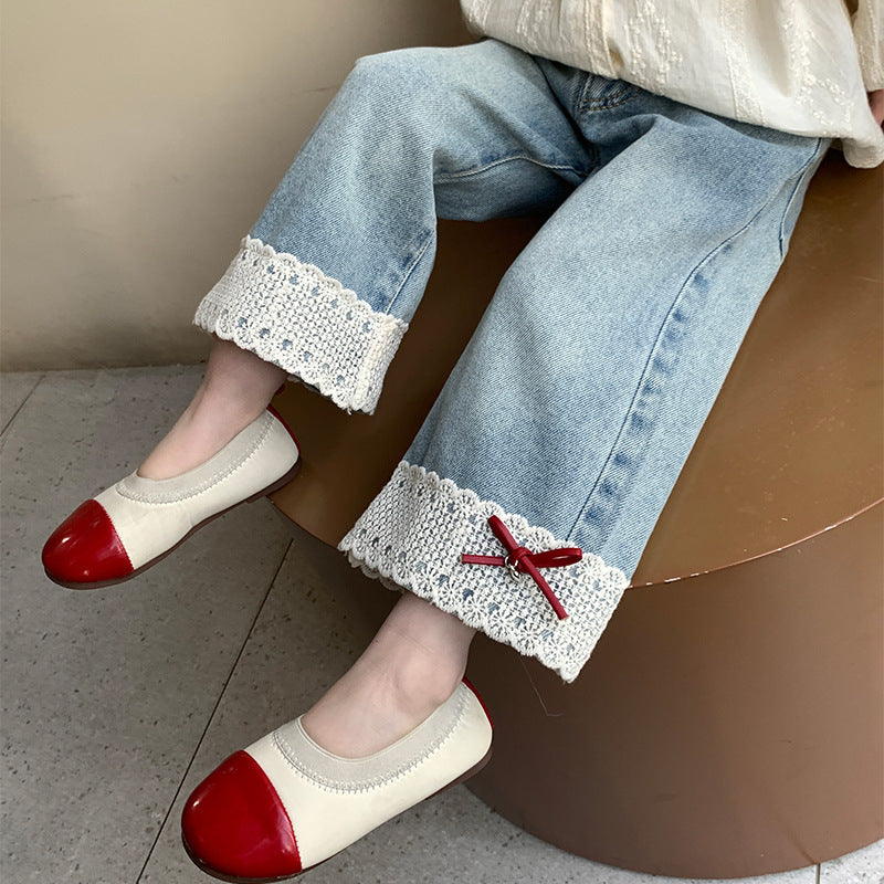 Children's Lace Bow Denim Fashionable Clothing Children's Pants
