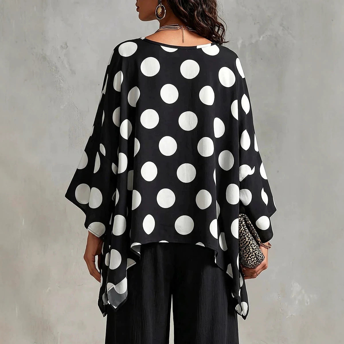 Women's Dot Batwing Sleeve Casual Loose Comfort Lace Shirt, Chiffon Shirt