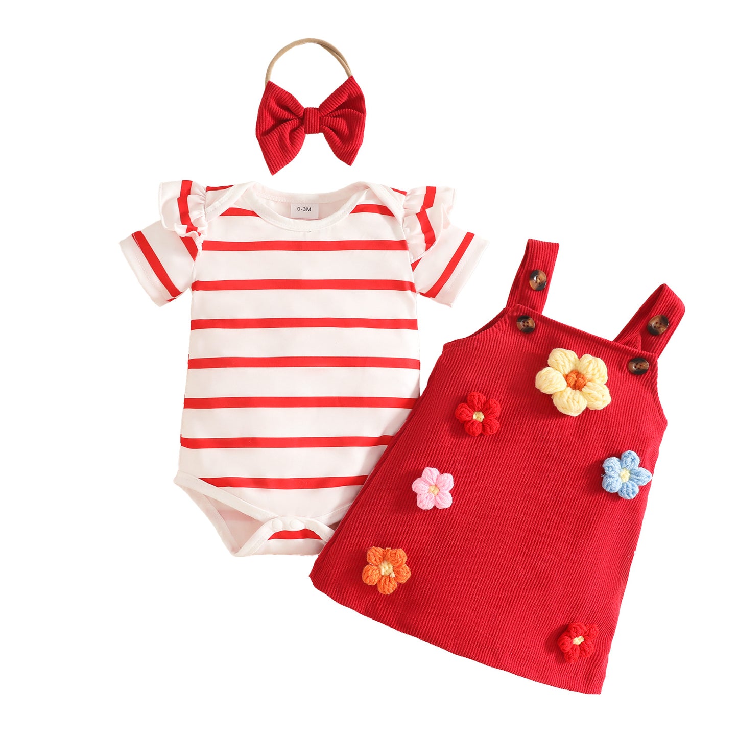 Summer Sweet Striped Knitted Short Sleeve Children's Suit