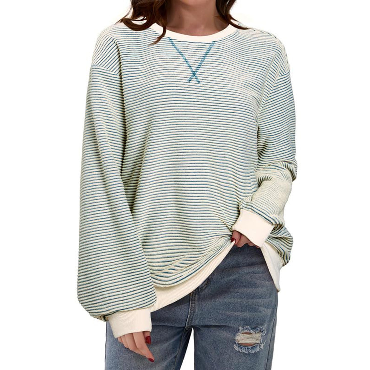 Casual Striped Pattern Round Neck Trend Women's T-shirt