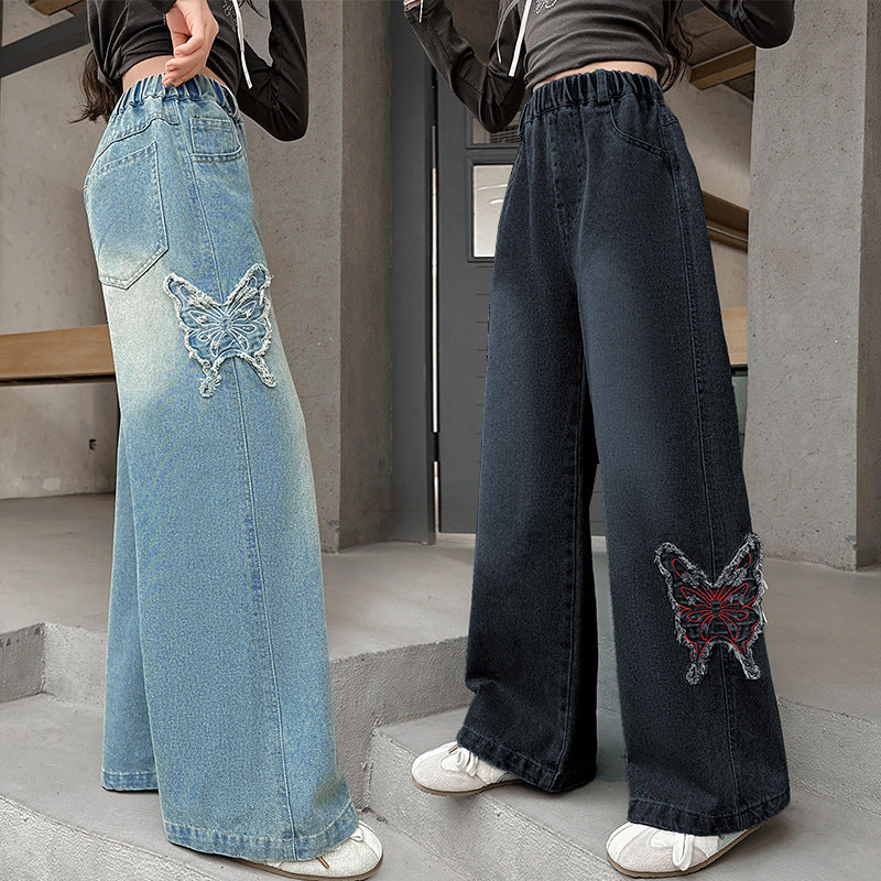 Children's Jeans Big American Butterfly Embroidered Loose Fried Children's Pants