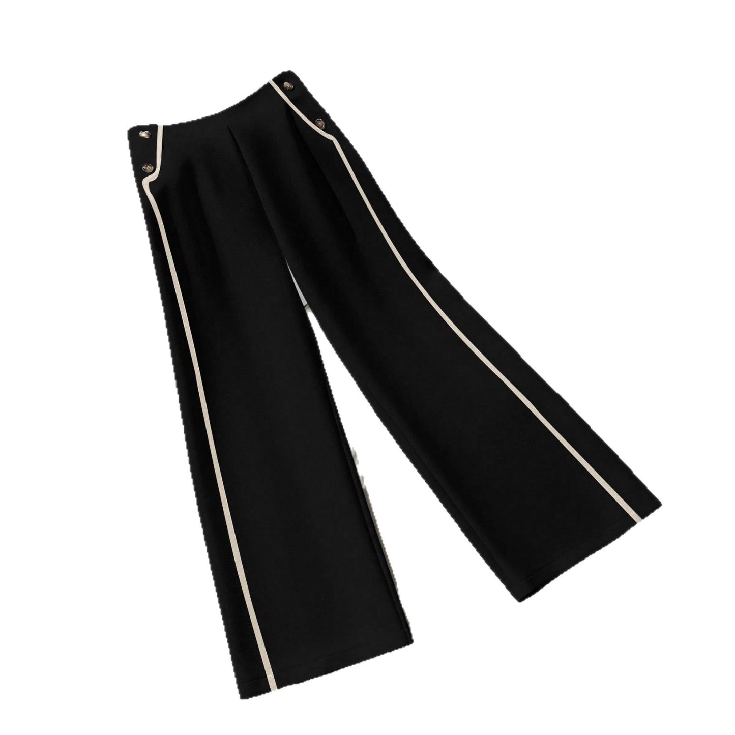 Fashion Side Striped Design High Waist Slimming Button Pants