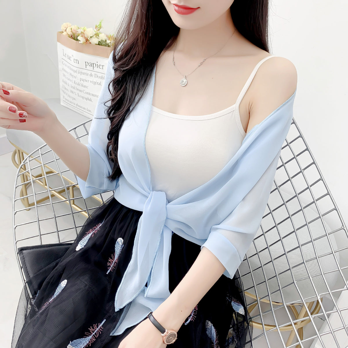 Women's Long-sleeved Korean Loose Air Conditioning Thin Blouses