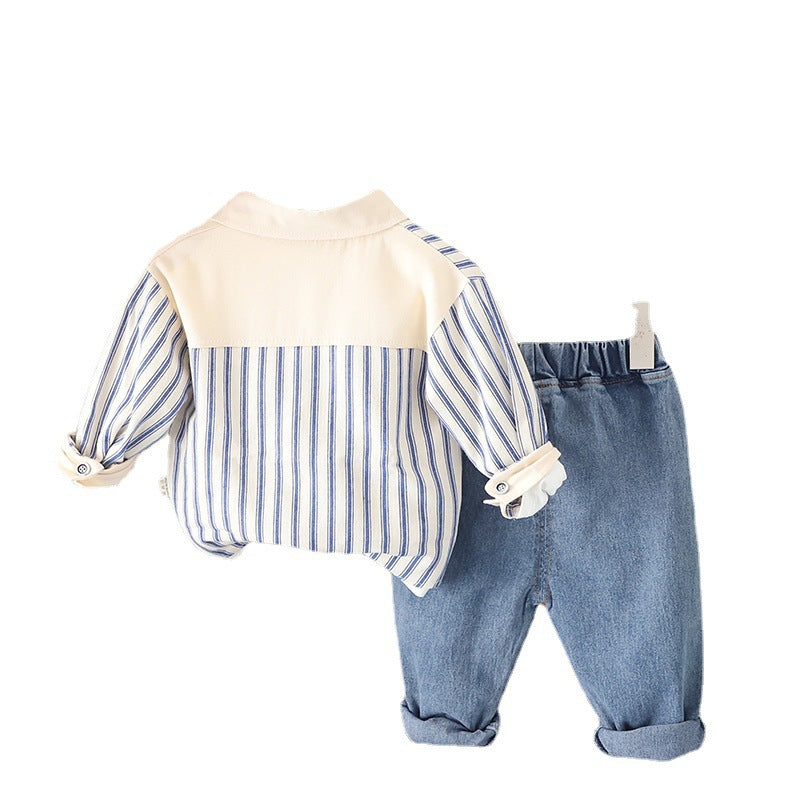 Children's Two-piece Denim Top Design Round Neck Trousers Children's Suit