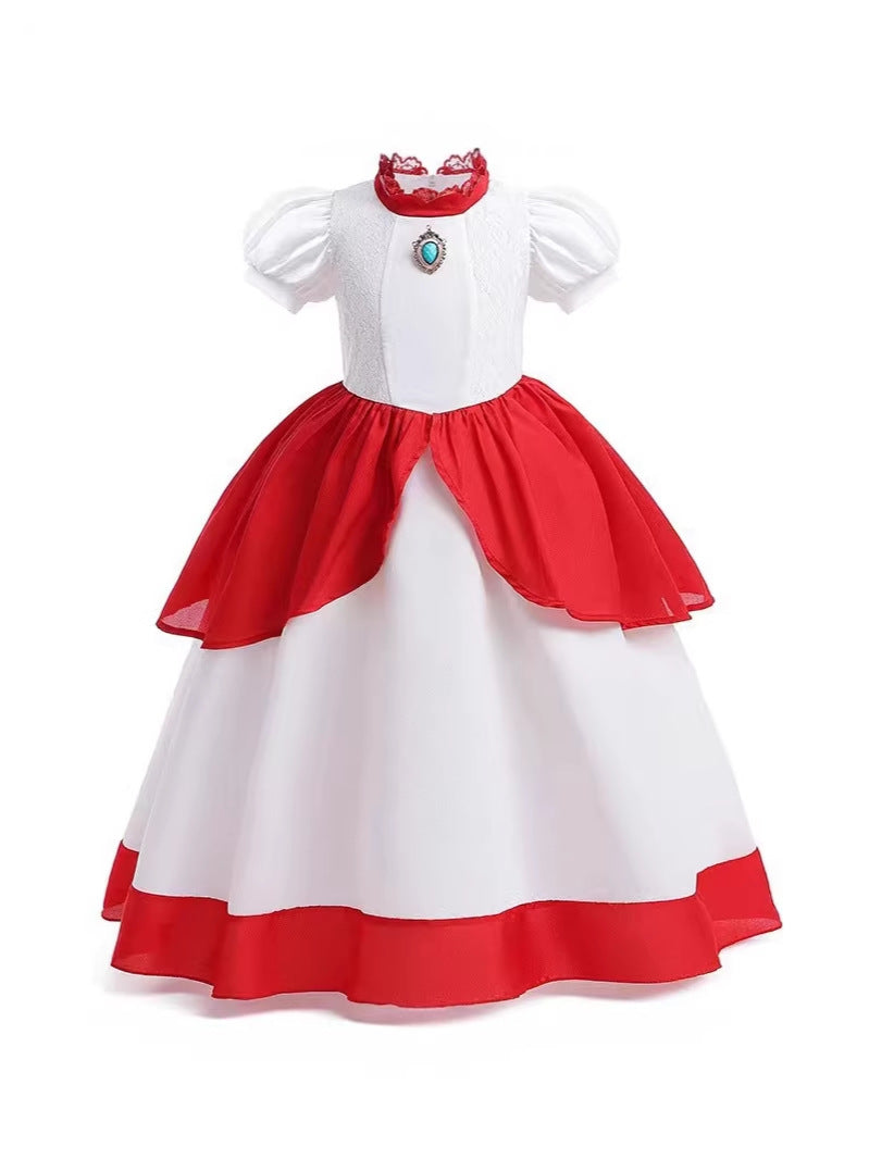 Children's Gown Bi Ji Princess Lace Stitching Puff Children's Dress