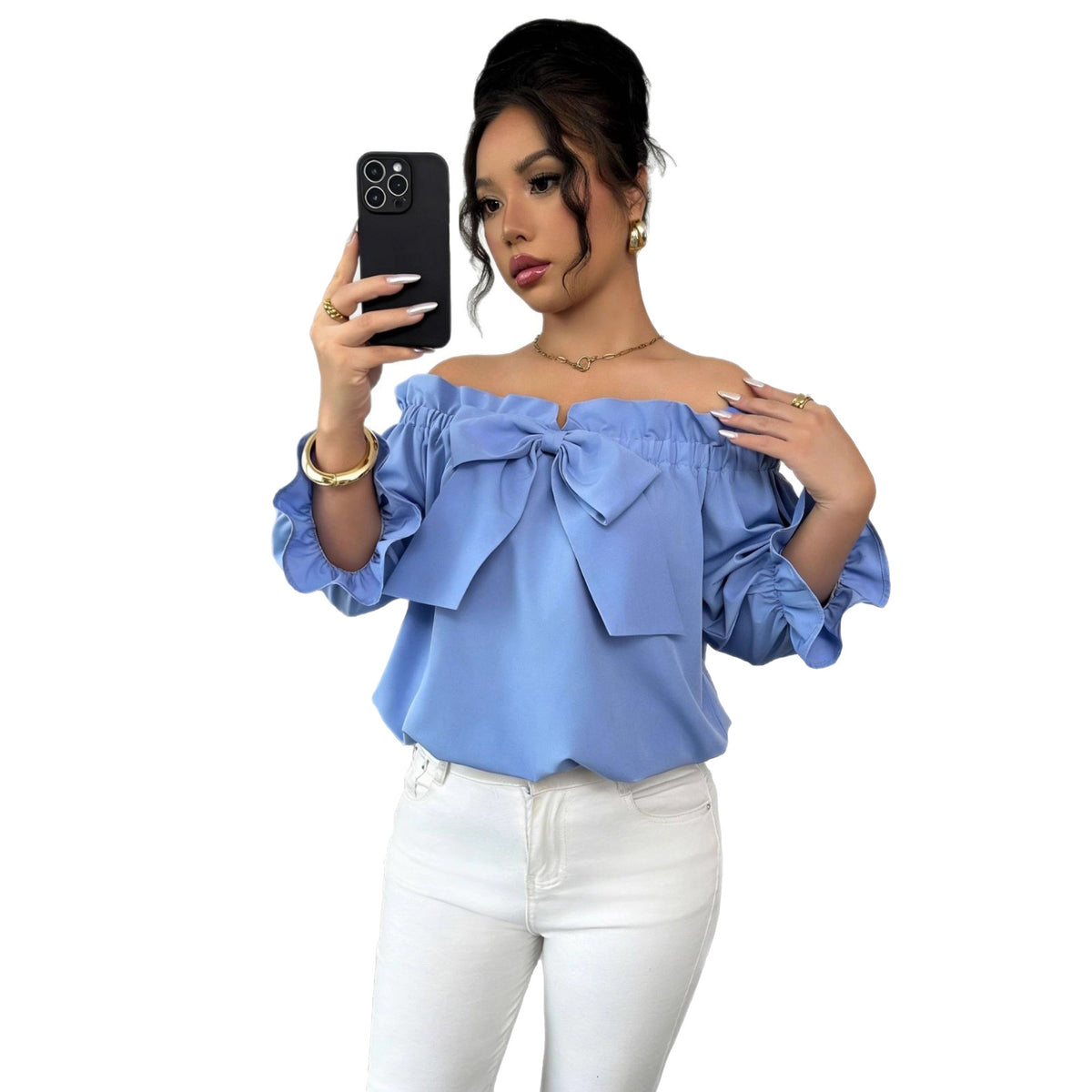 Cool Durable Creative Women's Ruffled Bow Tops