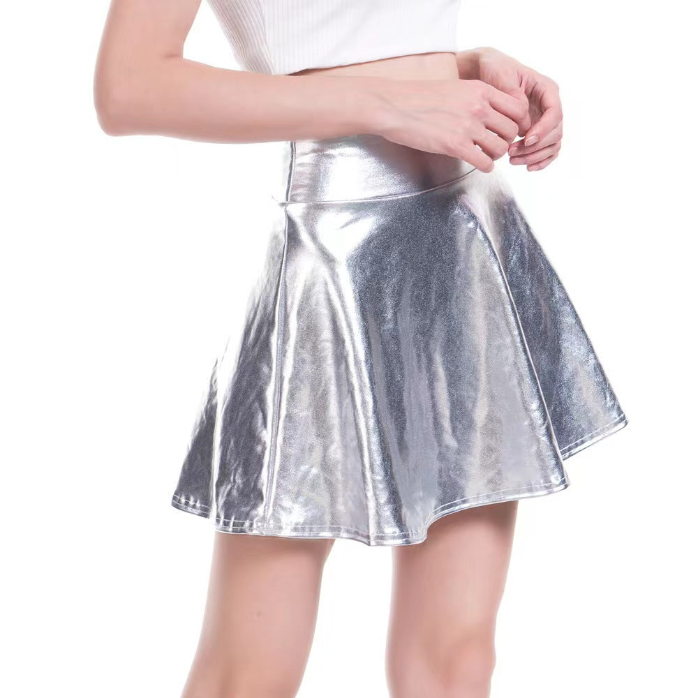 Women's Nightclub Bright Pleated Patent Leather Sexy Skirt