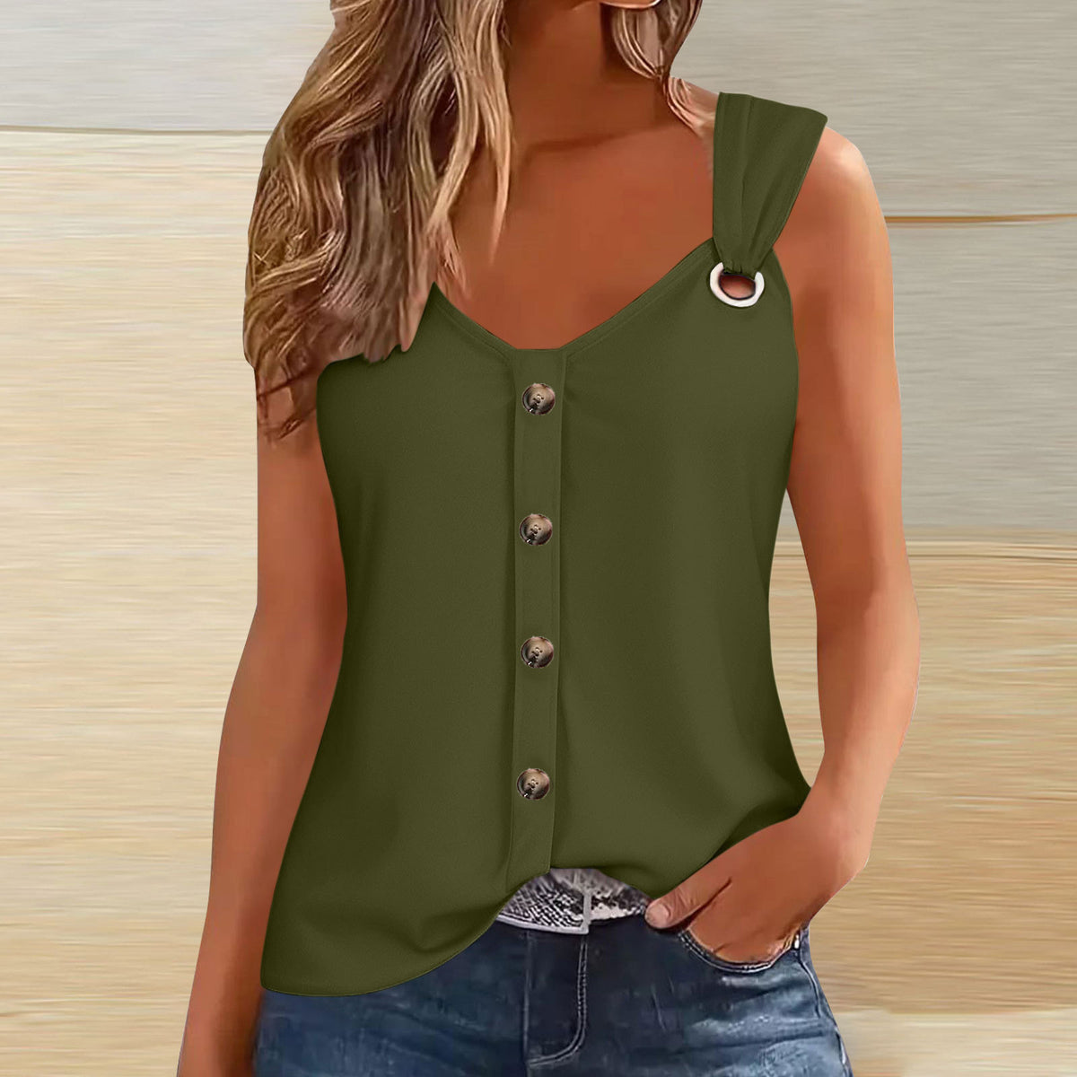 Women's Sling Button Solid Color Fashion Vests
