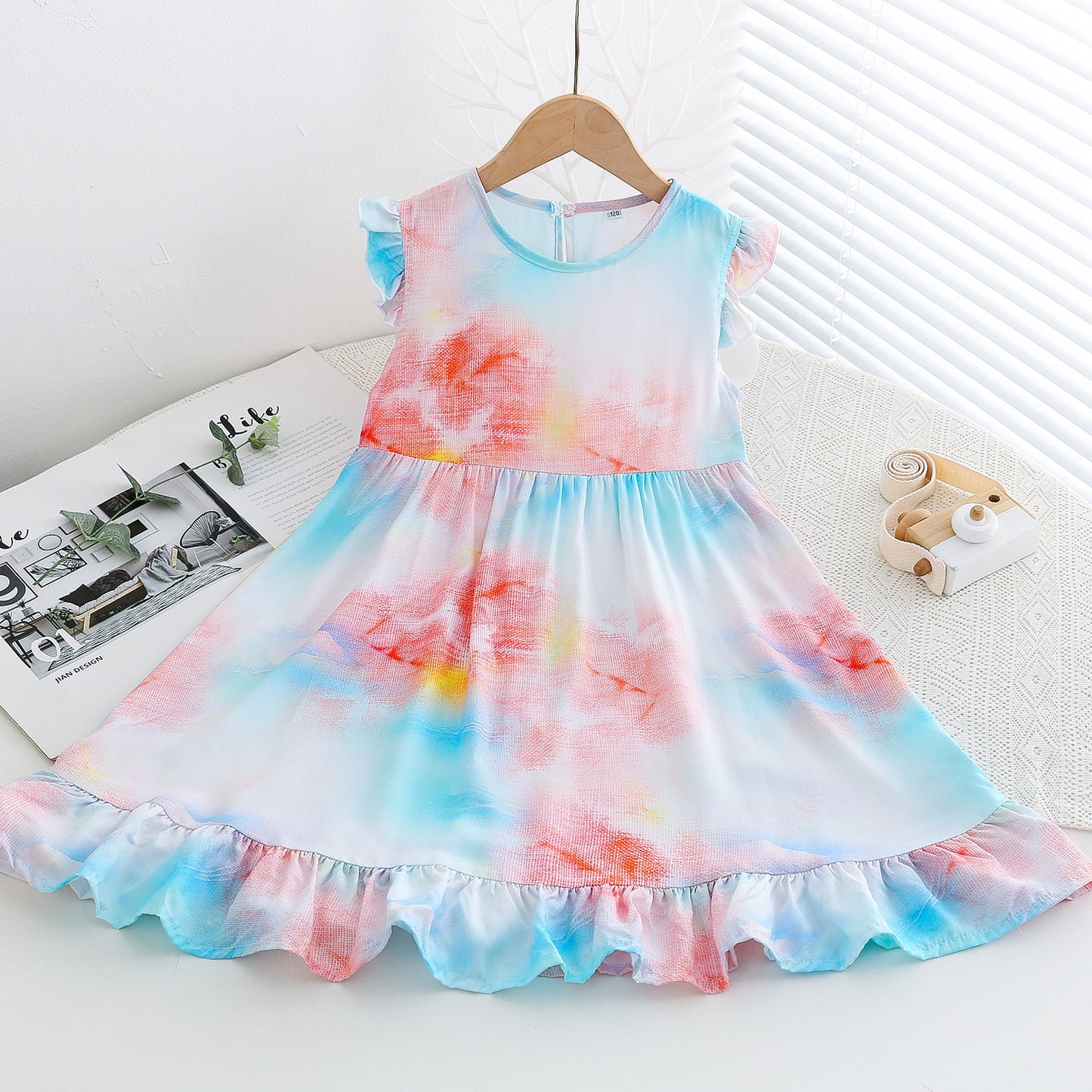 Sweet Little Flounced Sleeve Cotton Silk Summer Thin Cool Rayon Children's Dress