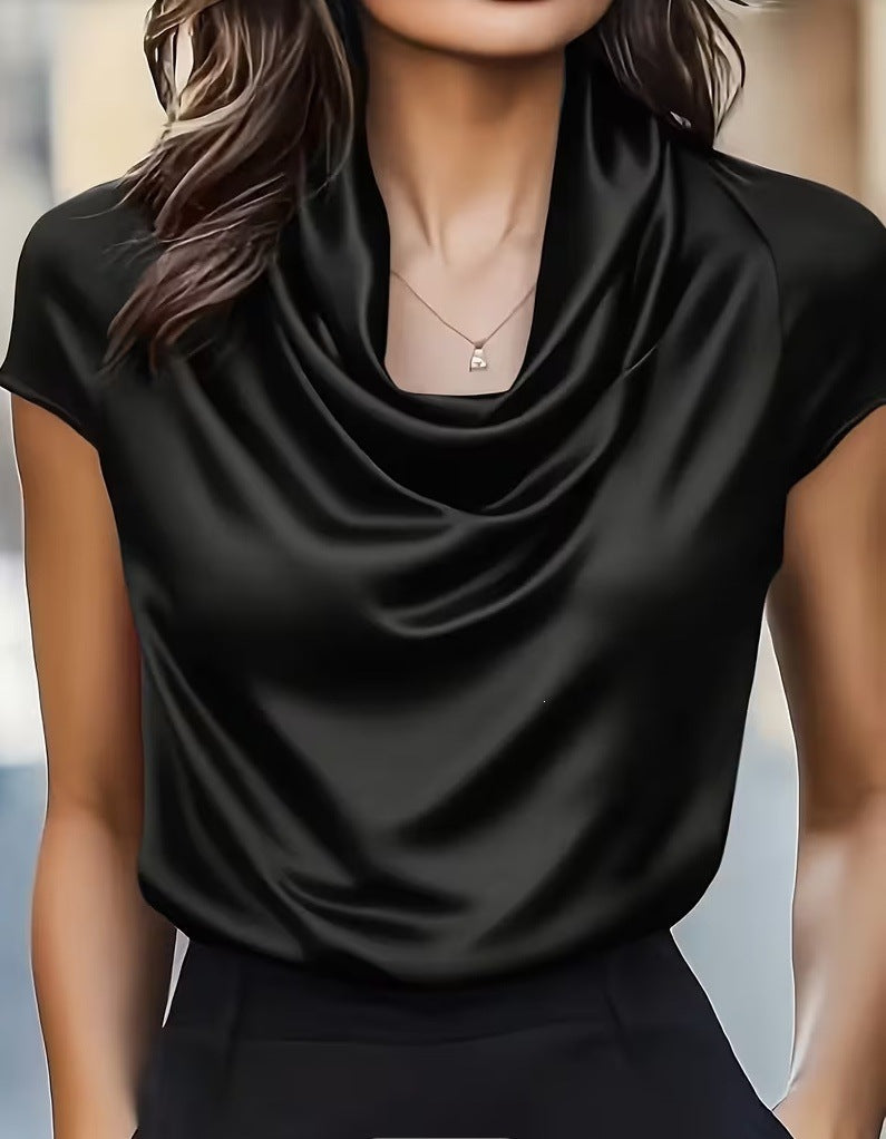 Women's Collar Draping Effect Sleeve Casual Shirt Blouse