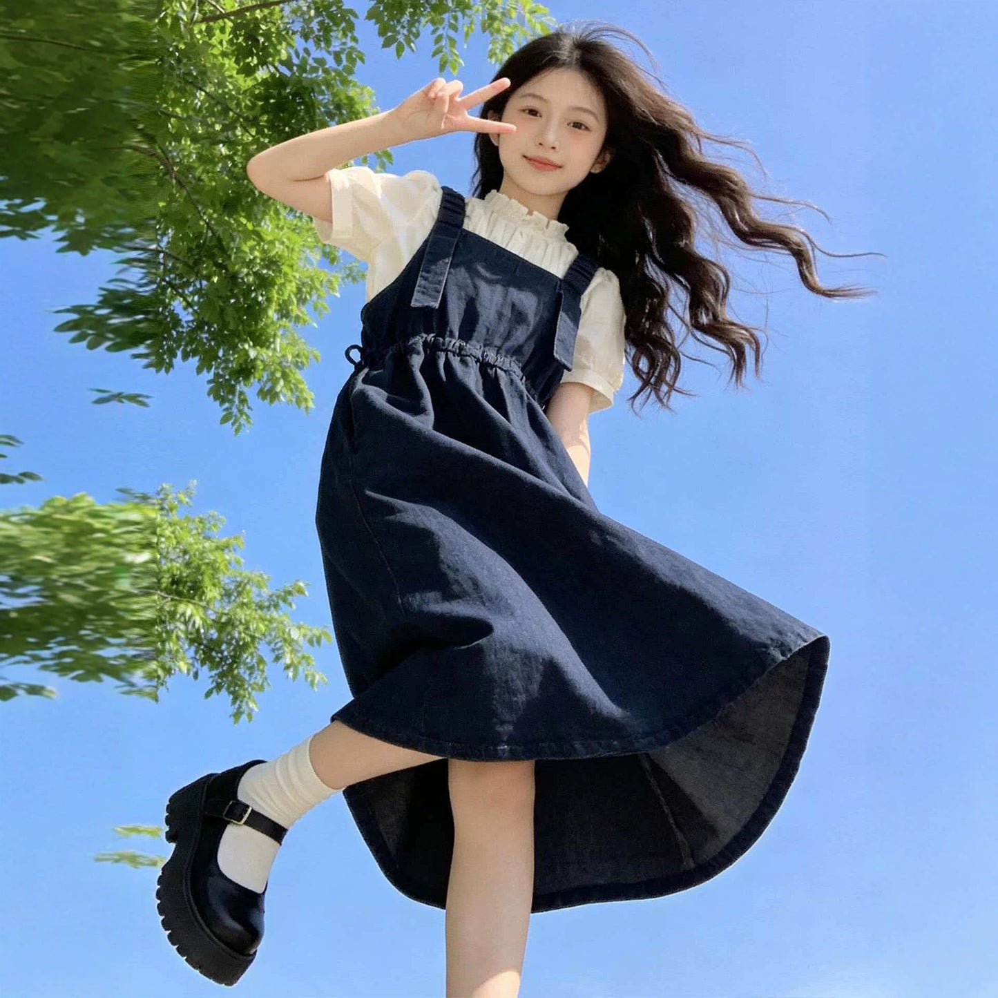 Style Skirt Summer Wear Green Less Western Fashion Suspender Two-piece Children's Suit