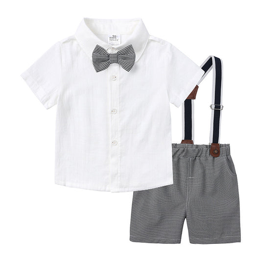 Children's Summer Clothing Boy Short Sleeve Shirt Overalls Dress Outerwear Children's Suit