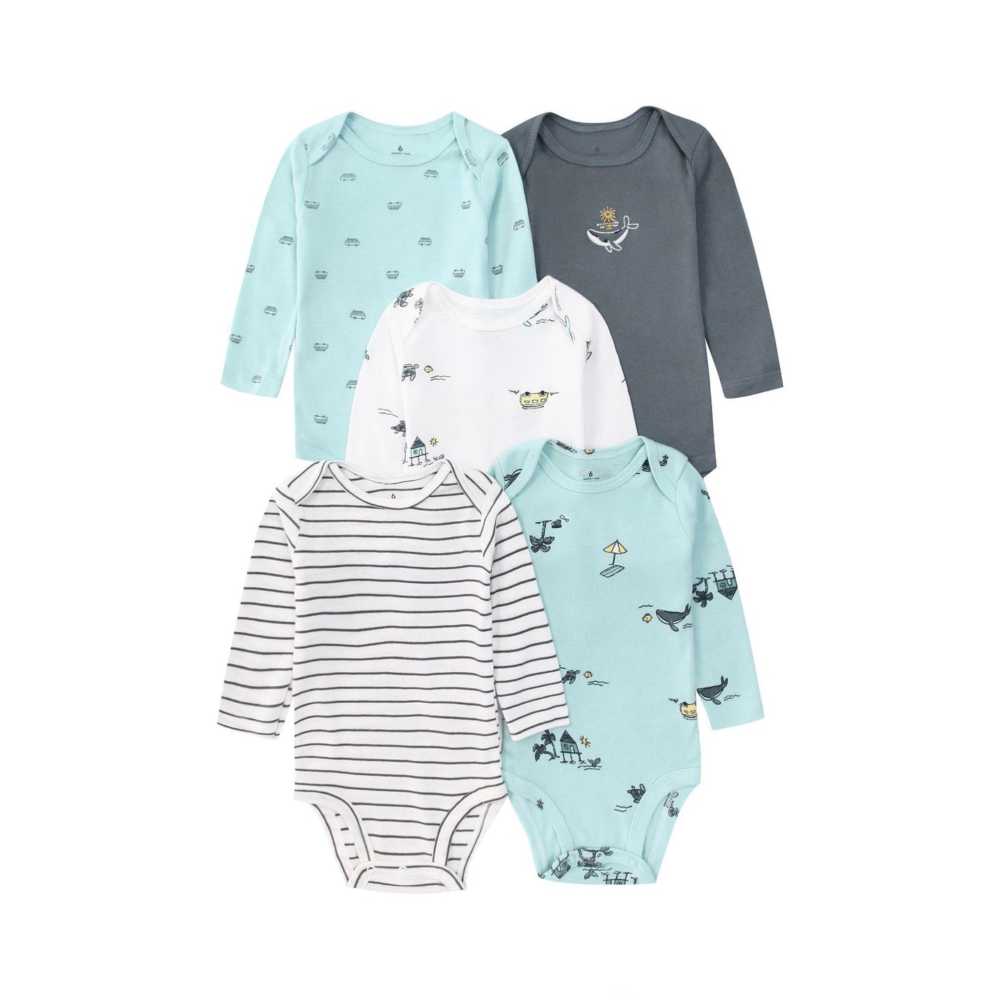 Children's Clothing Long-sleeved Triangle Romper Five Pieces Jumpsuit, Climbing Suit