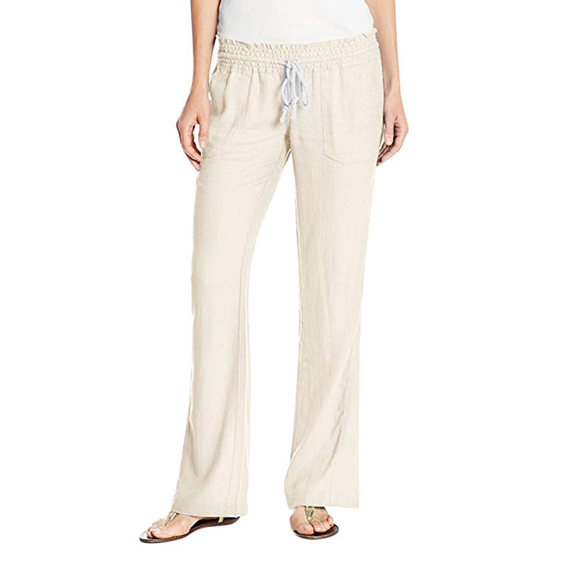 Women's Soft Cotton Linen Pure Color Tied Loose Pants
