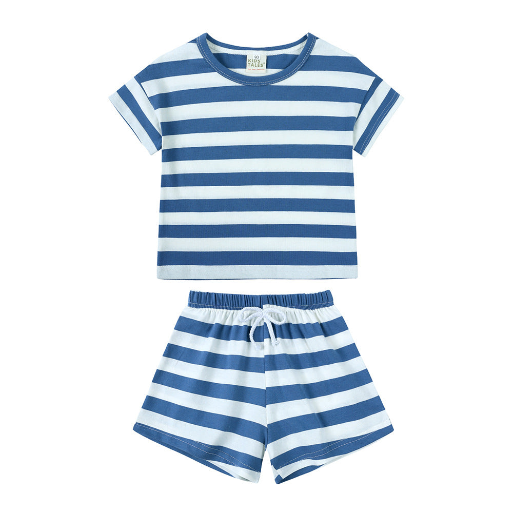 Men's & Children's Summer Infant Striped T-shirt Shorts Two-piece Trendy Children's Suit