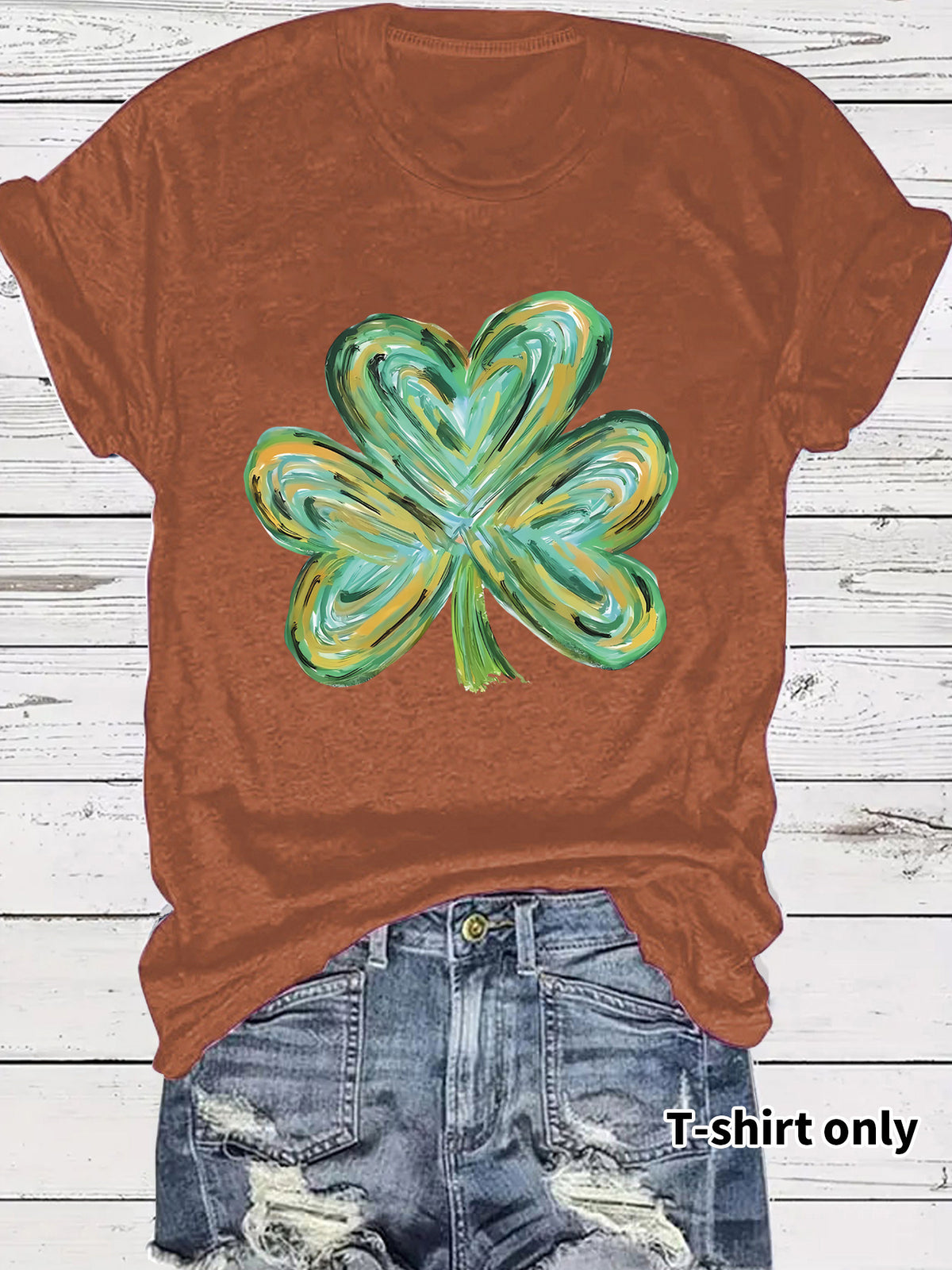 Women's Summer Green Clover Print Round Neck Clothing