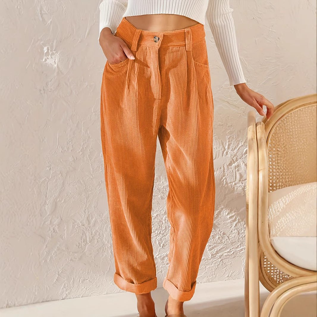 Women's Autumn High Waist Solid Color Corduroy Loose Pants
