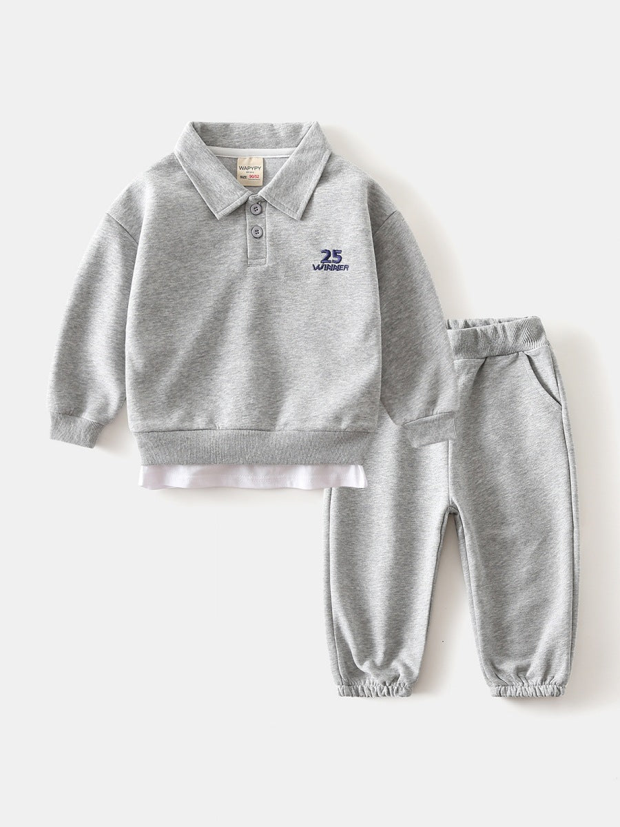 Children's Lapel Fake Two Pieces Sweater Pants Children's Suit