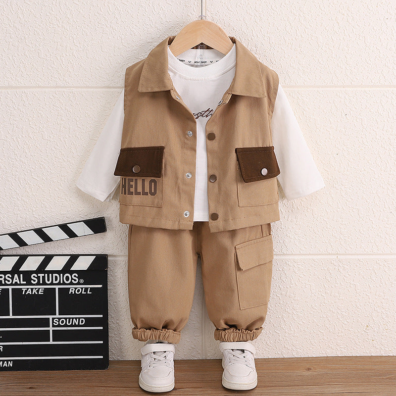 Children's Boy's Waistcoat Three-dimensional Overalls Letter Printing Spring Clothing Casual Handsome Children's Suit