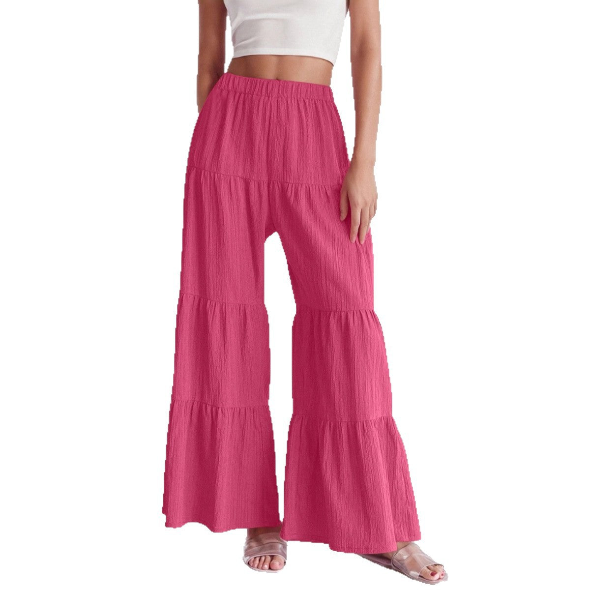 Women's Elastic Solid Color Waist Loose Trousers Pants