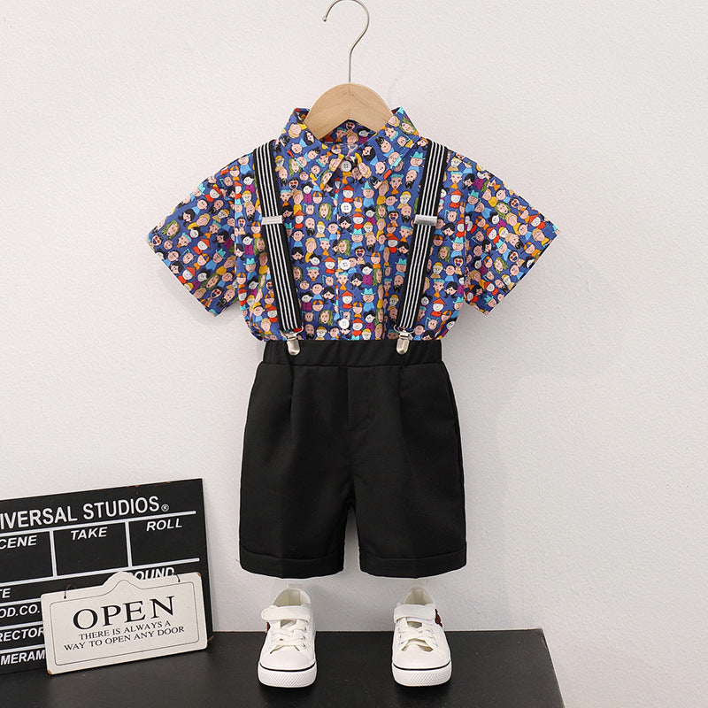 Children's Summer Short Sleeve Boy's Floral Top Style Casual Shorts Seaside Children's Suit