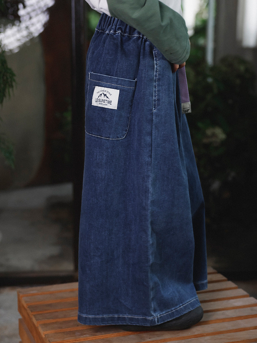 Children's Broken Size Fold Denim Trousers Casual Retro Wide Leg Children's Pants
