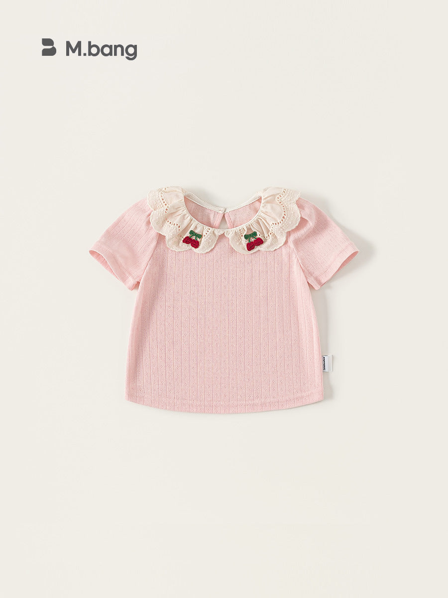 Children's Clothing Summer Lace Collar Short Sleeve Pure Color Children's T-shirt