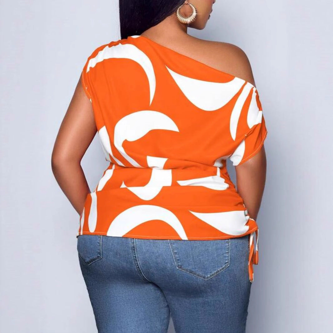 Women's Summer Fashionable Temperament Elegant Trendy Printed Irregular Shoulder Shorts