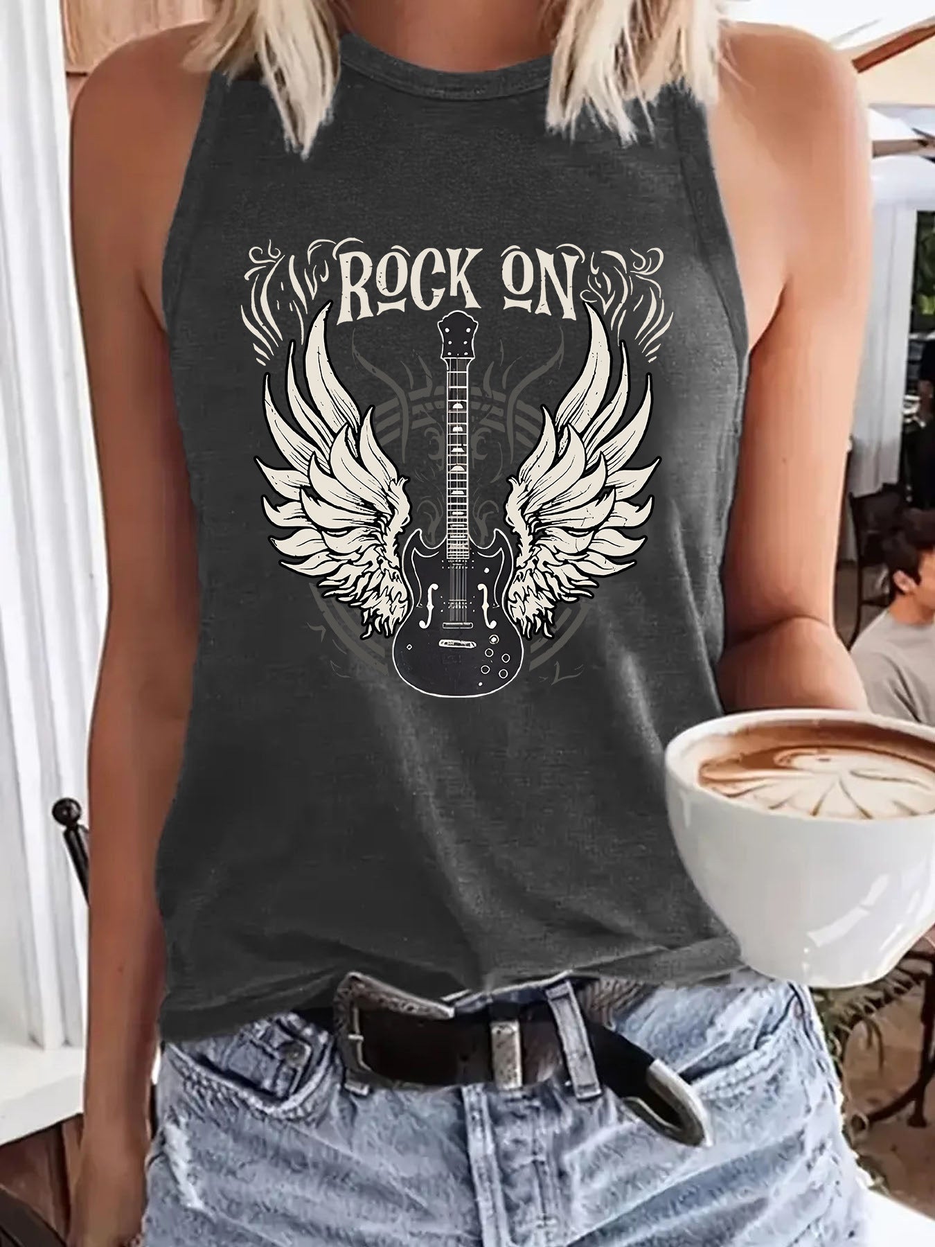Women's Winged Guitar Printed Soft Large Tanks Small Vest/suspenders/tube Top
