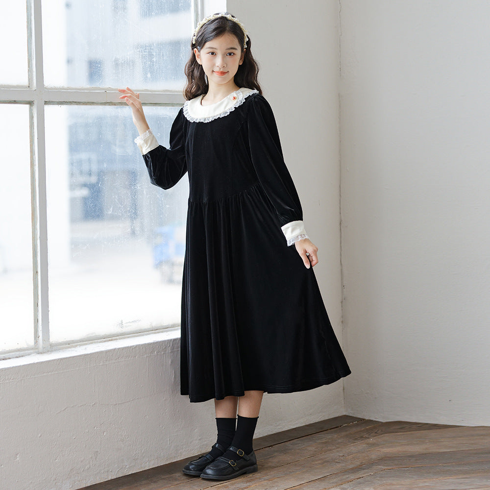 Lace Collar Veet Over Skirt Loose Casual Children's Dress