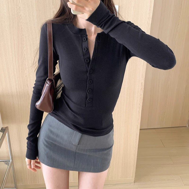 Women's Threaded Long Sleeve Spring Pure Desire Slim Bottoming Shirt Women's T-shirt