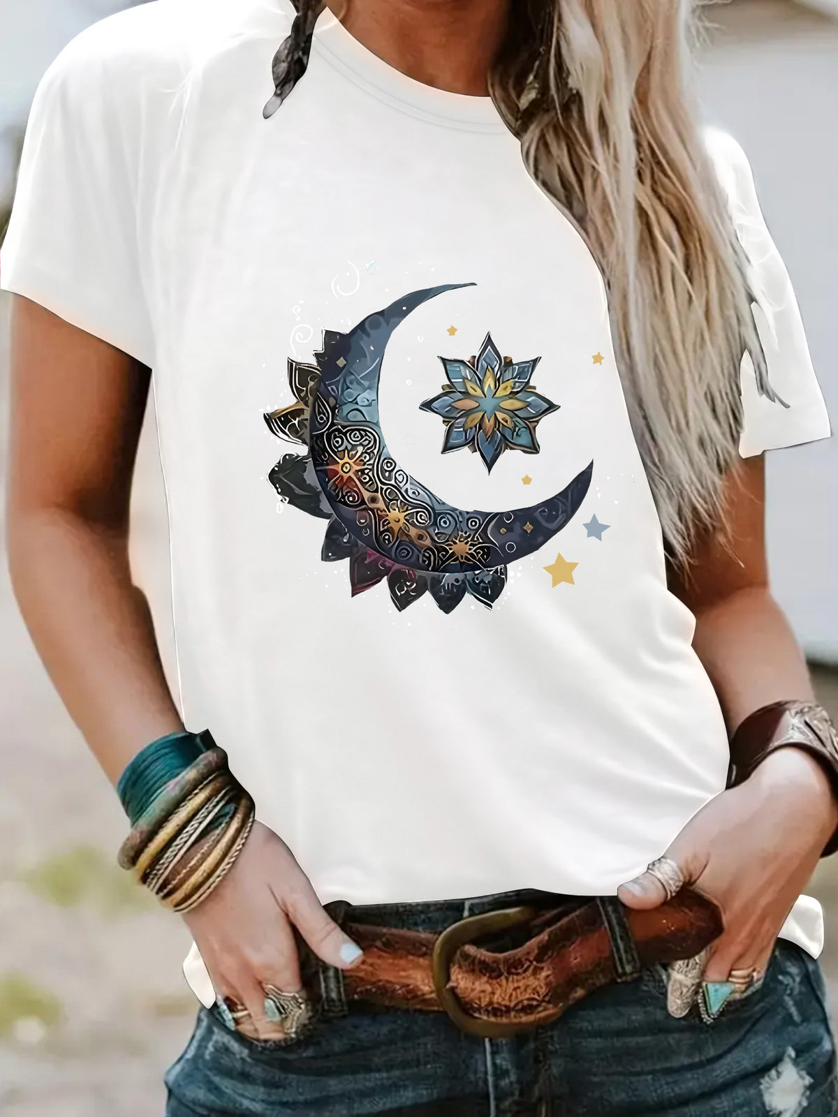 Women's Round Neck Fashion Moon Loose Sleeve Tops