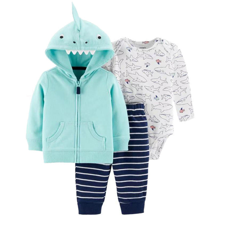 Women's & Men's Clothing Sweater Jacket Hooded Long-sleeved Romper Three-piece Children's Suit