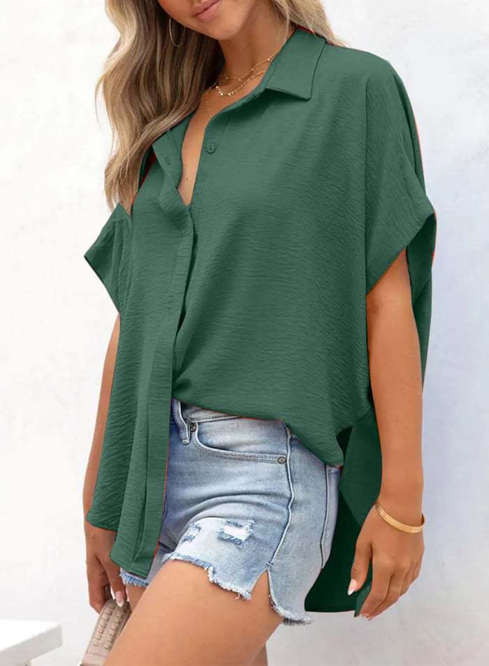 Women's Summer Shirt Solid Color Casual Loose Blouse