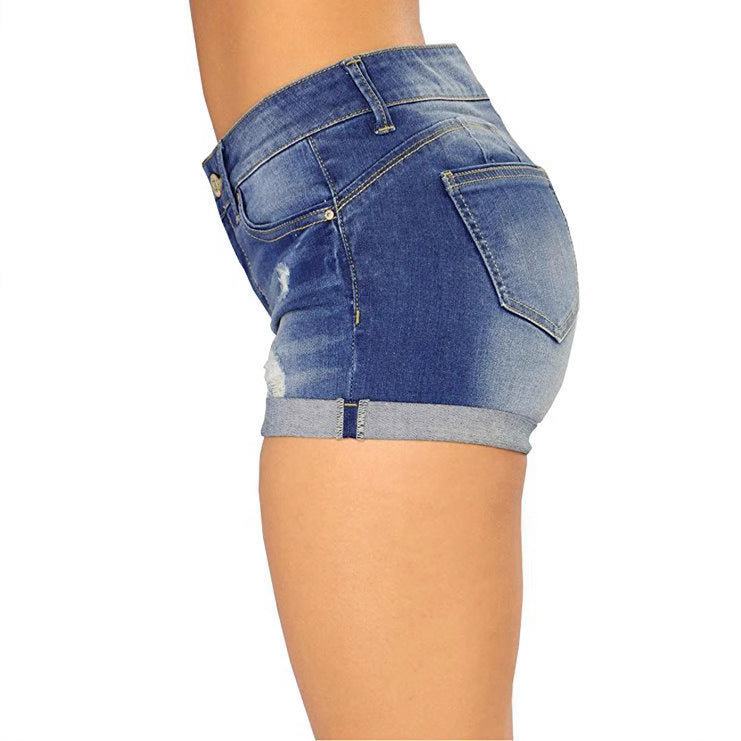 Pretty Women's Summer Denim Flanging Hot Shorts