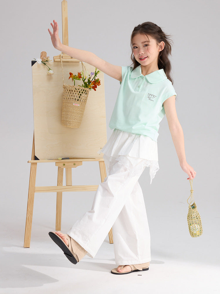 Children's Pudding Summer Refreshing Simple Doll Collar Children's T-shirt