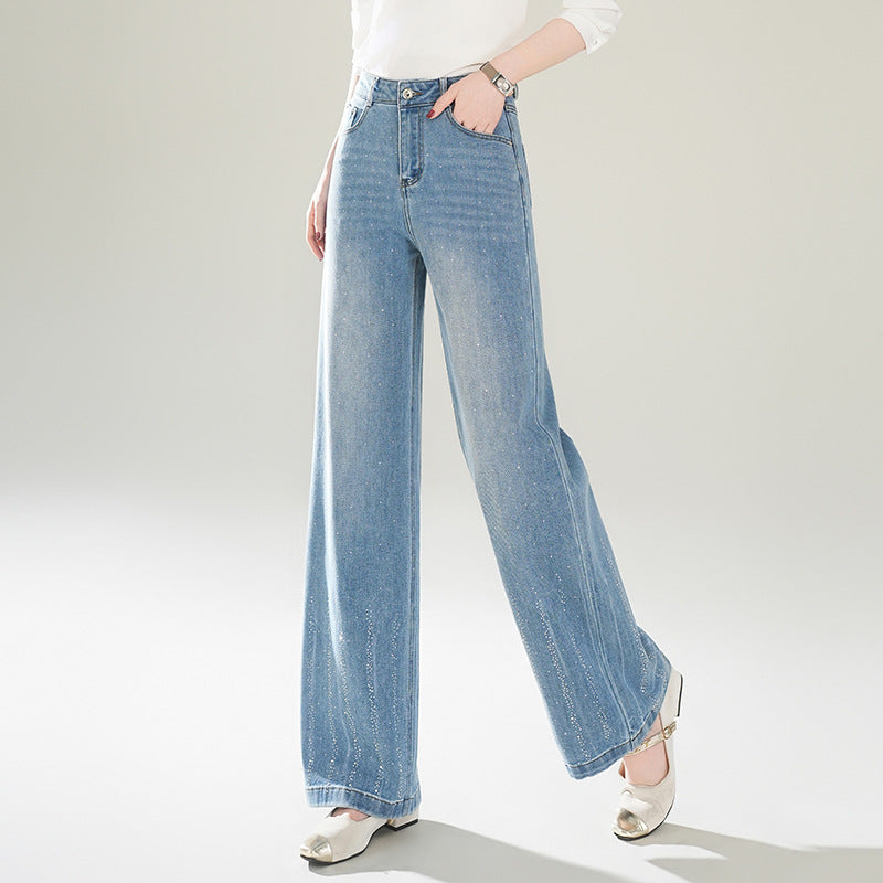Women's Slimming Rhinestone Korean Style Lazy Wide Pants