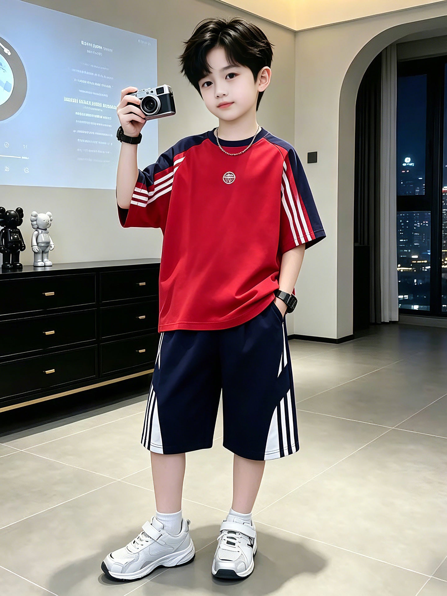 Children's Medium Big Loose Short Sleeve Two-piece Children's Suit