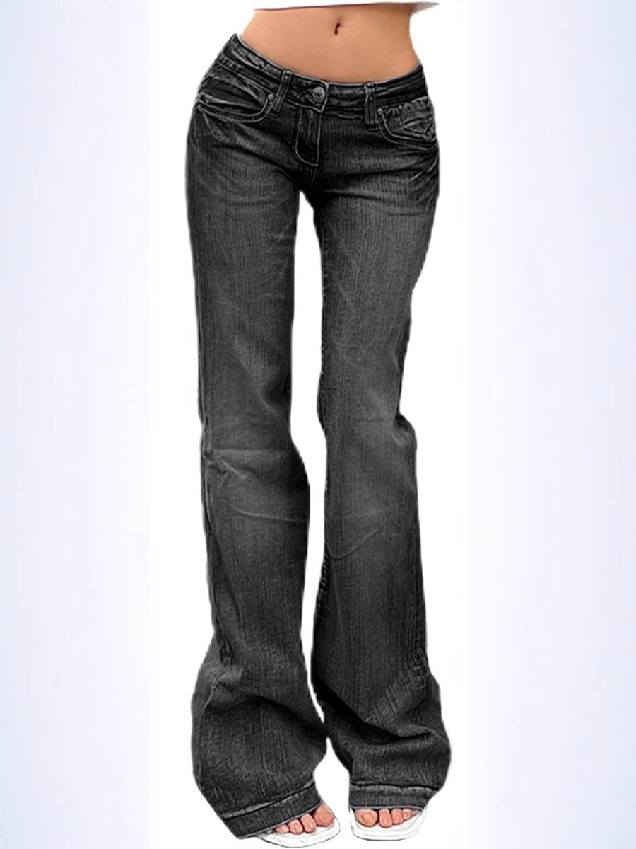 Women's American Retro Hot Low Waist Bell-bottom Slim Slimming Jeans