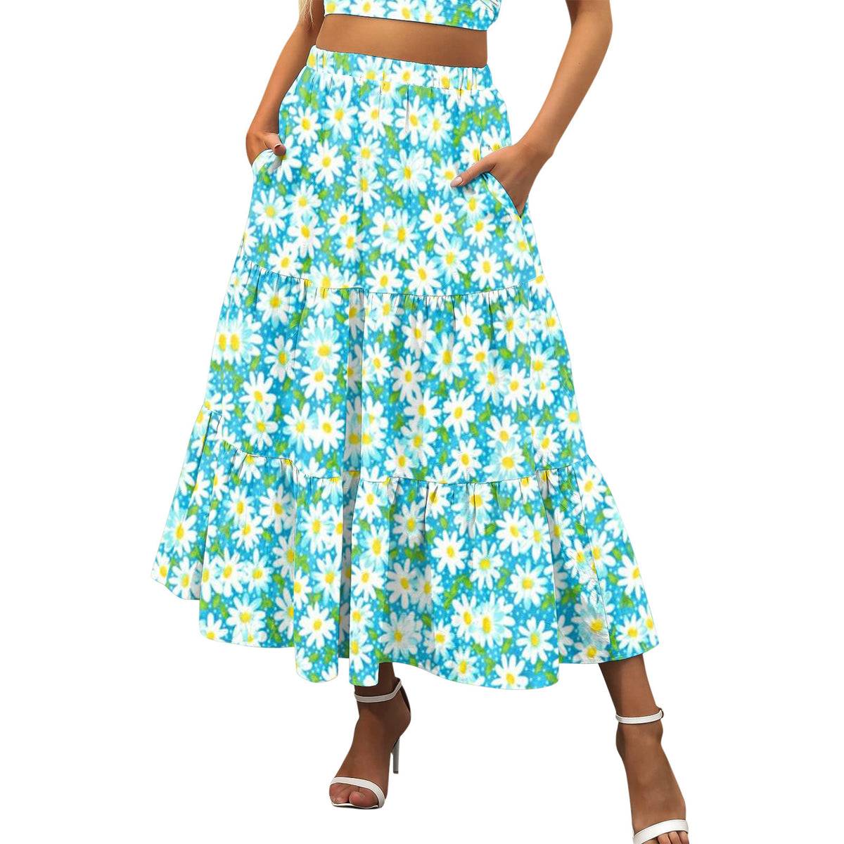 Versatile Attractive Printed Long Temperament Commute Skirt