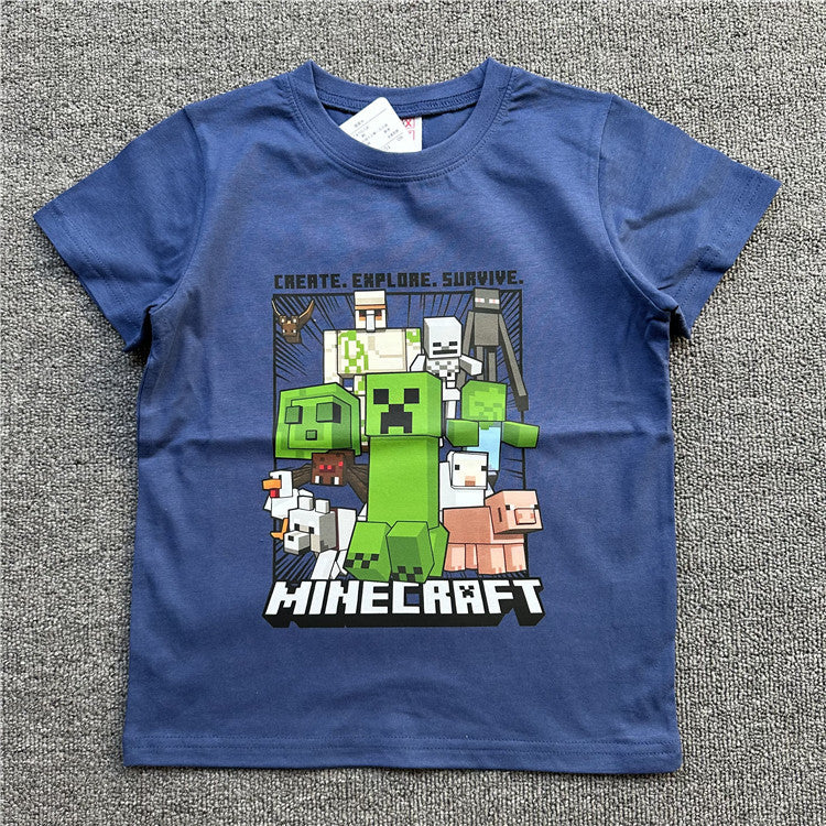 Children's Daily Order Summer My World Game Theme Short-sleeved Can Match Children's T-shirt