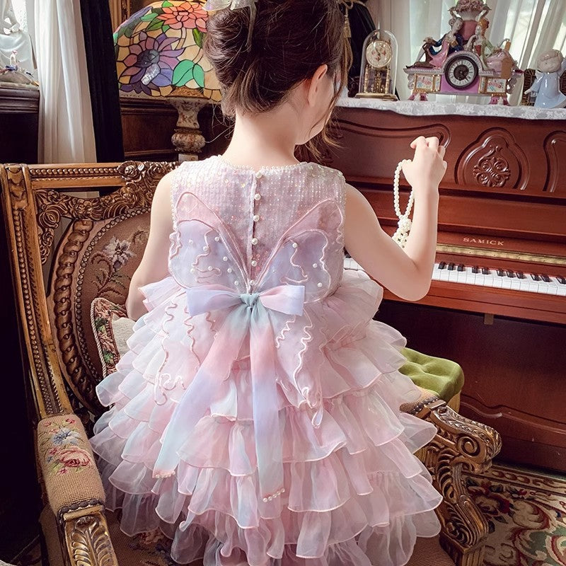 Children's Summer Fashionable Sequined Mesh Princess Little Children's Dress