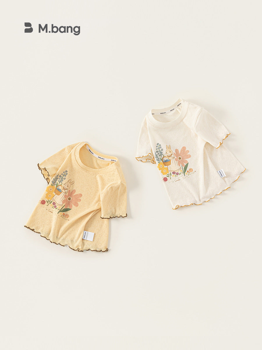 Children's Clothing Short-sleeved Summer Wavy Round Neck Sweet Printed Top Children's T-shirt