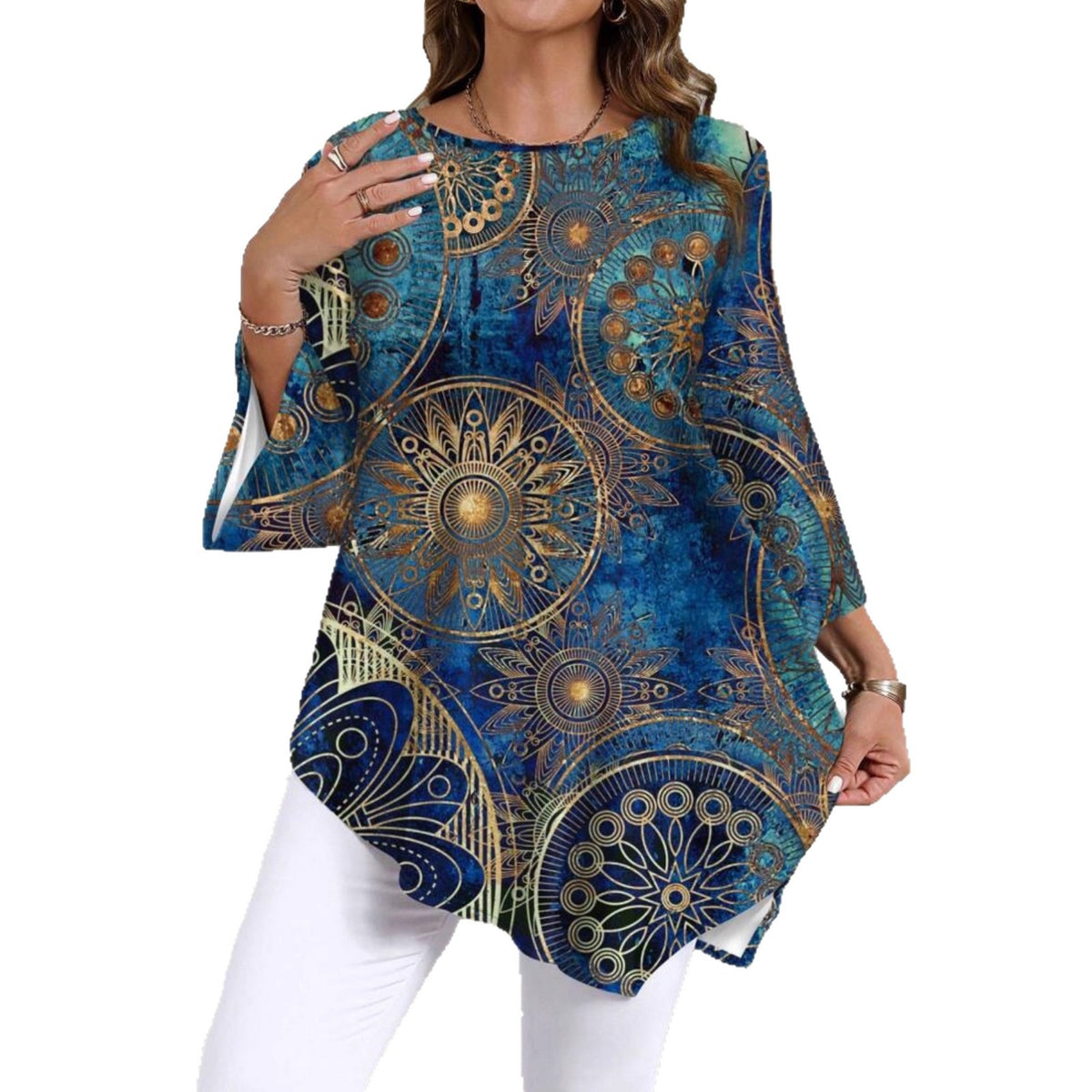 Women's Versatile Printed Crew Neck Optional Large Size T-shirt