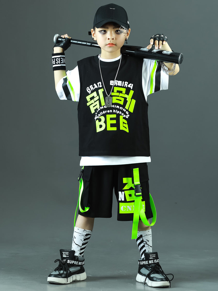 Children's Summer Hip Hop Costume Sports Fashionable Short Sleeve Three-piece Set Children's Suit